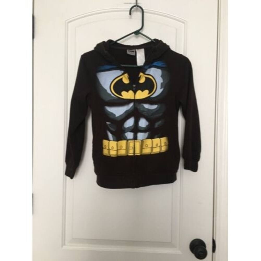 Batman Boys Hoodie Black Graphic Muscles Full Zip Pockets Costume Size 10/12